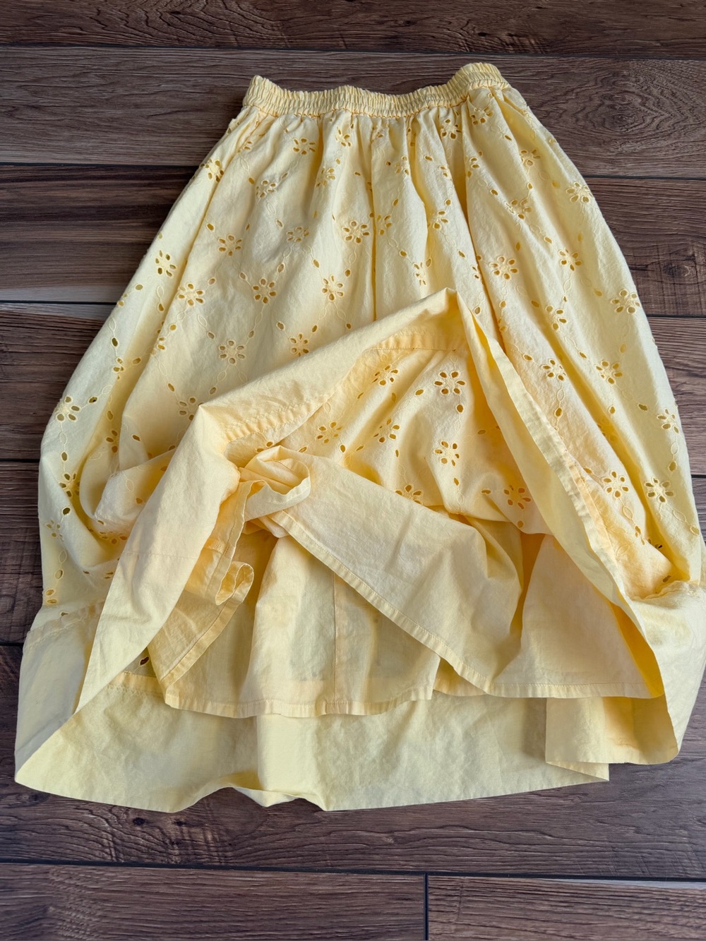 J. Crew Factory Petite Yellow Eyelet Midi Skirt - Picture 2 of 15